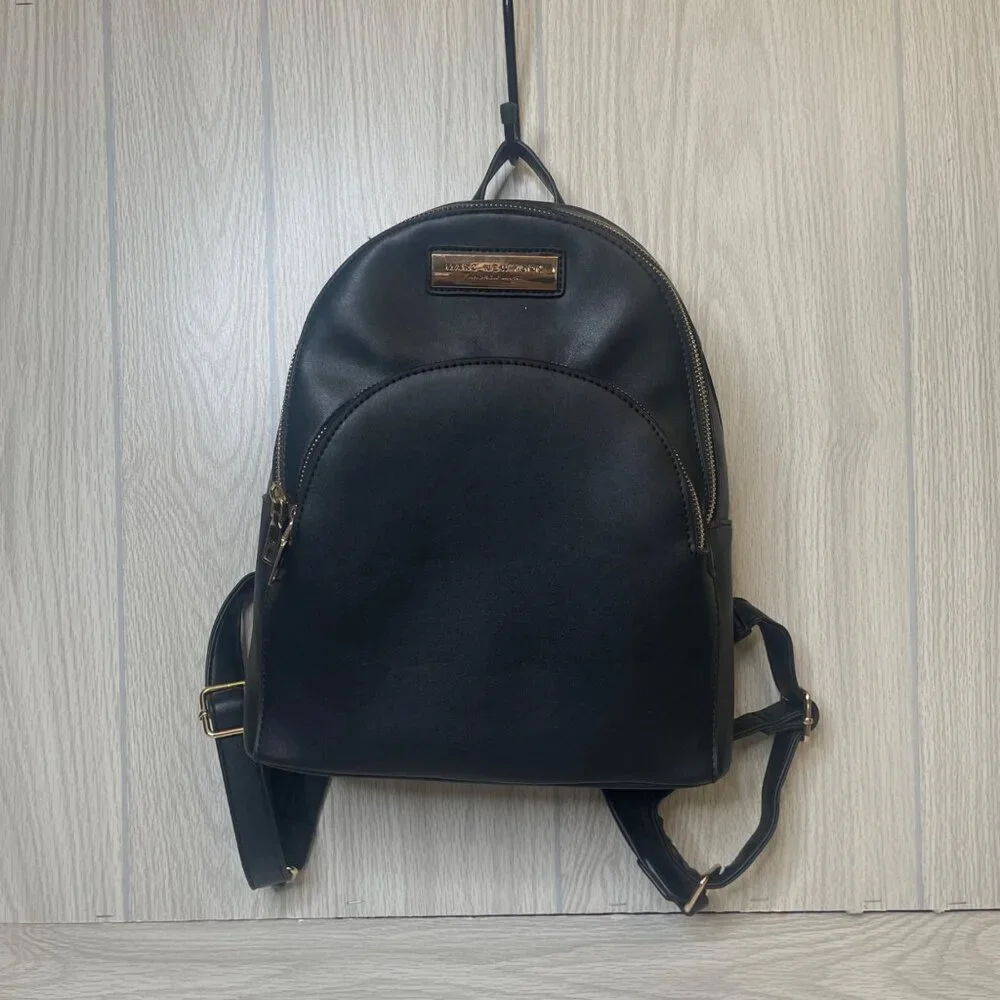 Marc New York By Andrew Marc Black Gold Zip BackPack Faux Leather